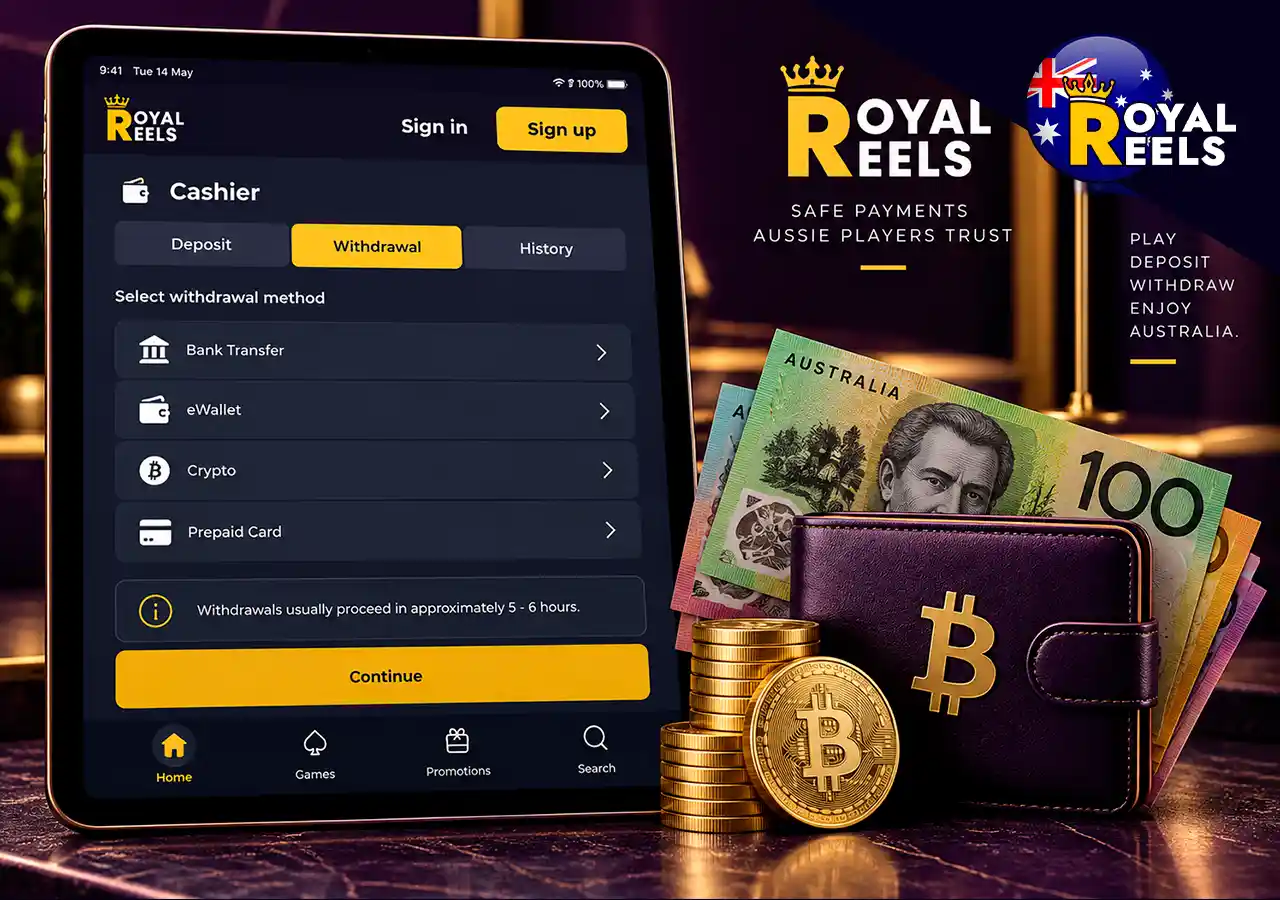 Casino payment page on tablet with Australian dollars and a crypto wallet symbol.